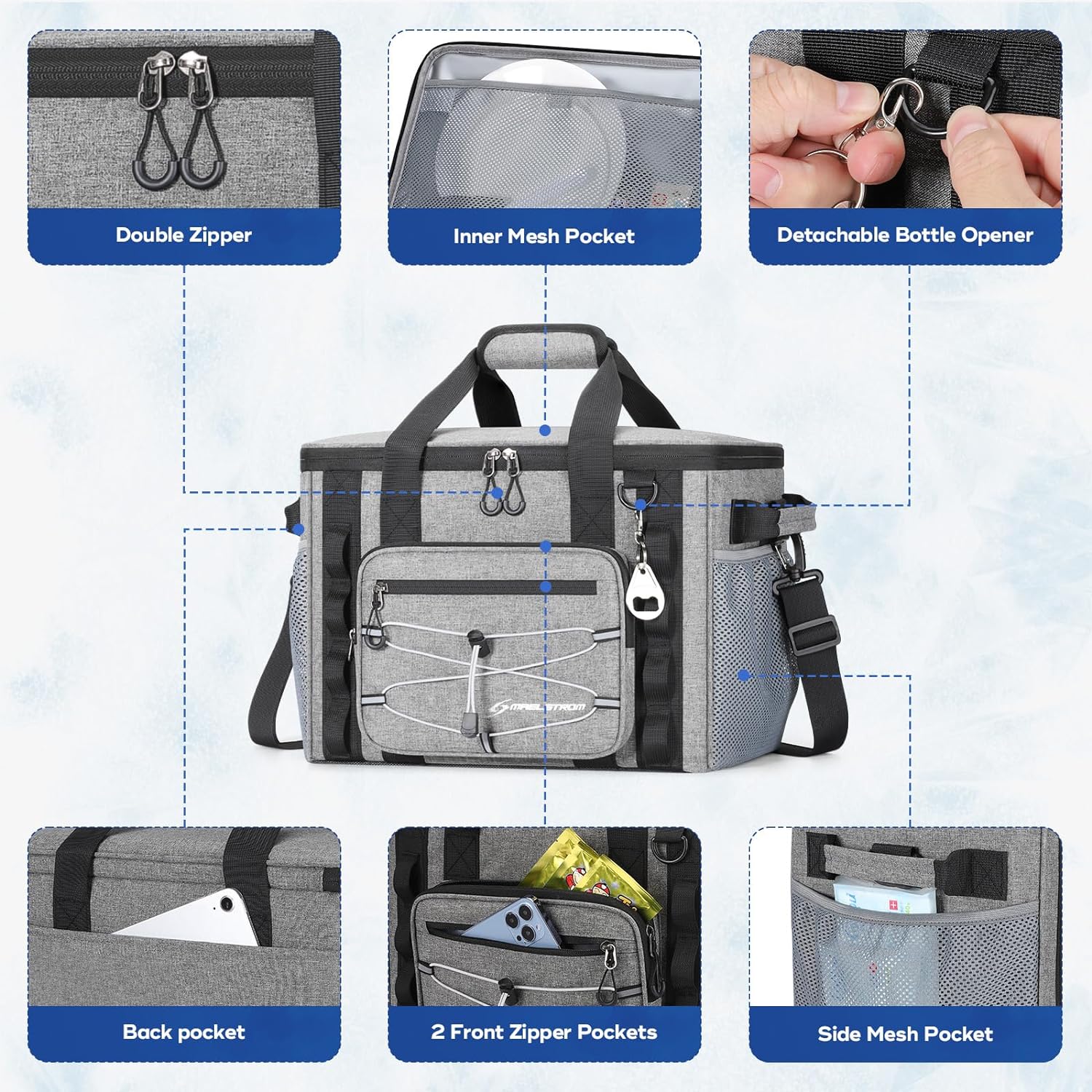 30/40 Can Soft Cooler Bag, Leakproof Insulated Ice Chest | 24h Cold (With Ice), 5-Layer Insulation, Multi-Pockets