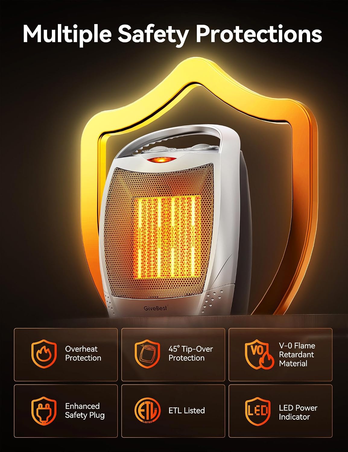 Space Heater, Portable Space Heaters for Indoor Use | Desk Heater with Thermostat, Overheat and Tip Over Protection