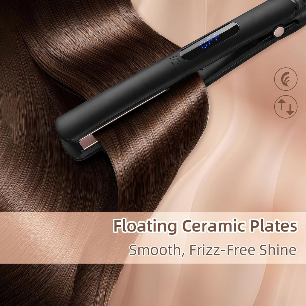 Hair Straightener, Ionic Titanium Ceramic Floating Plates Curler, 20s Fast Heating, 9 Temp Settings 170-400°F, Dual
