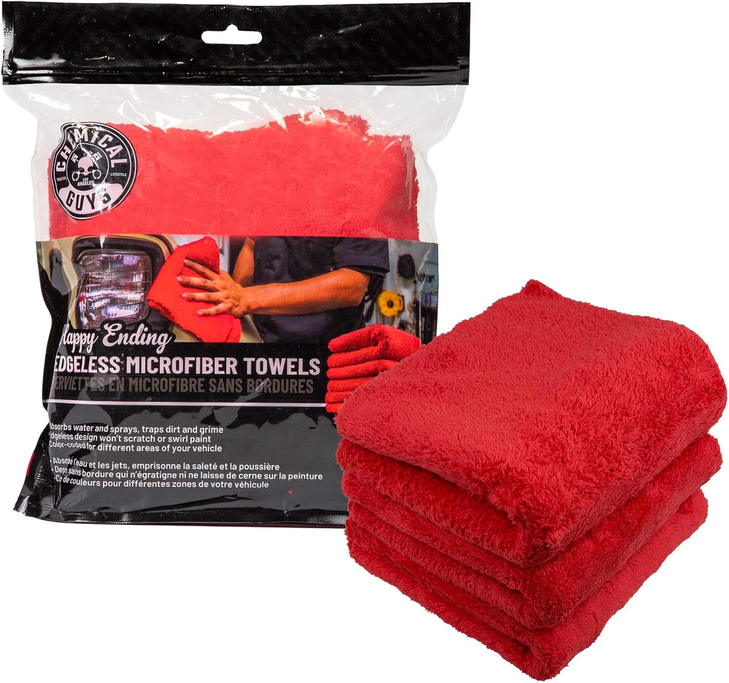 Happy Ending Edgeless Microfiber Towels, 16 x 16, 3 Pack | Ultra-plush edgeless microfiber towels buff wax and detail