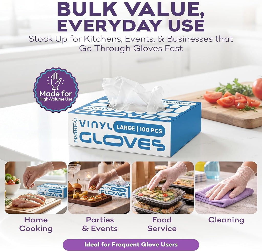 Clear Vinyl Disposable Gloves - Powder & Latex Free Kitchen Glove