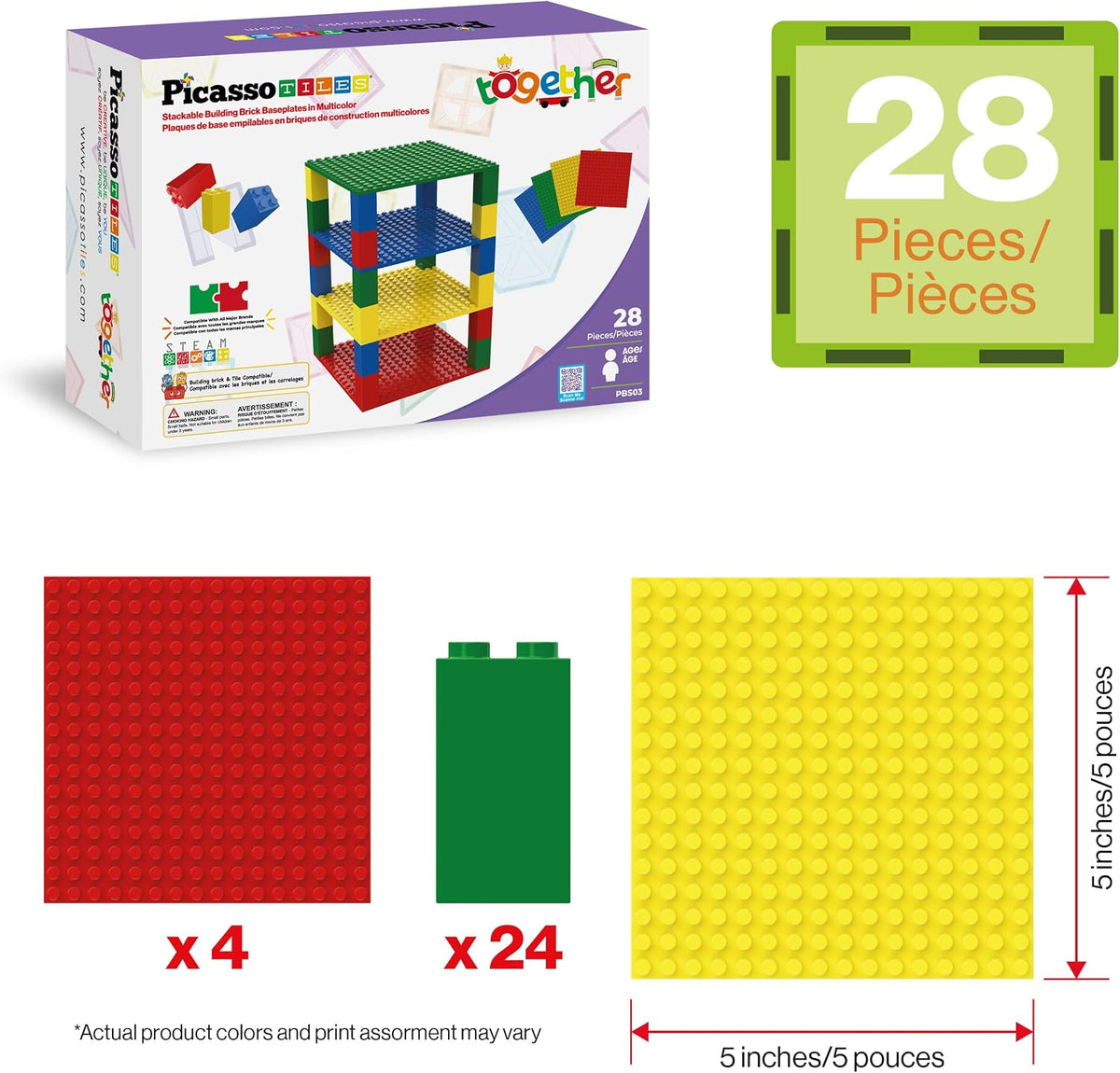 Building Blocks Classic Brick 28PC Stackable Platform Foundation Base Plate Multi Color Set for Build Block Bricks