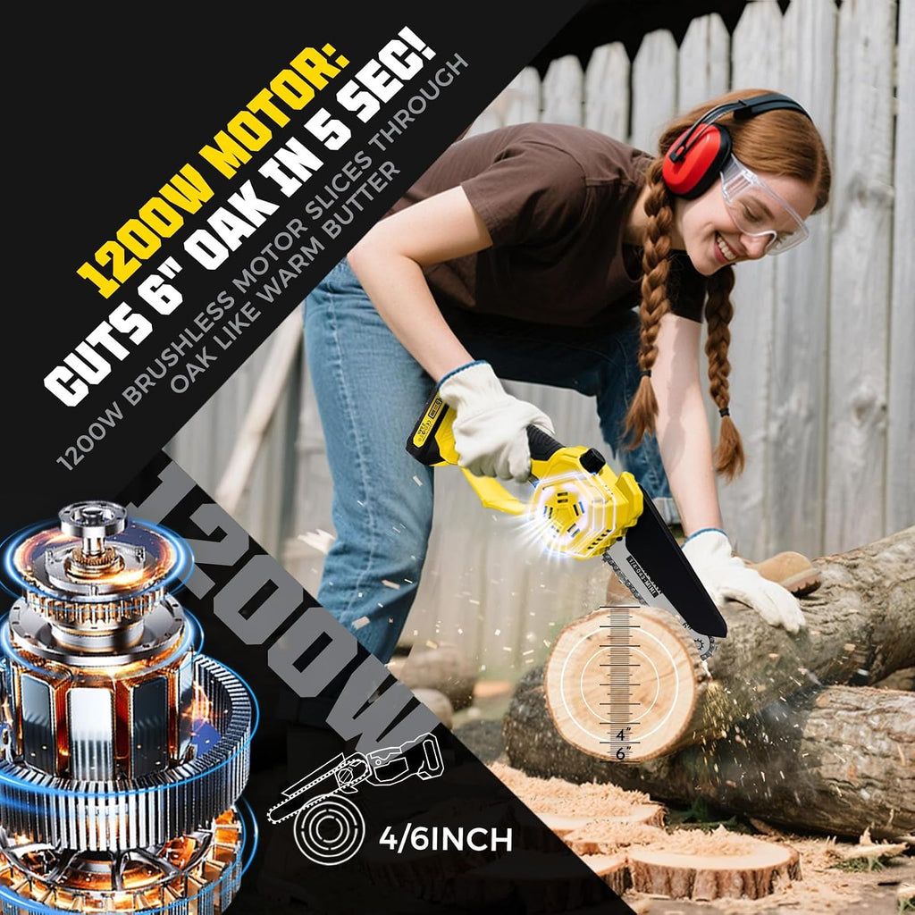 2-in-1 Electric Pole Saws for Tree Trimming, 6 Inch Mini Chainsaw | Brushless 1200W Cordless Pole Saw,16-Foot Max