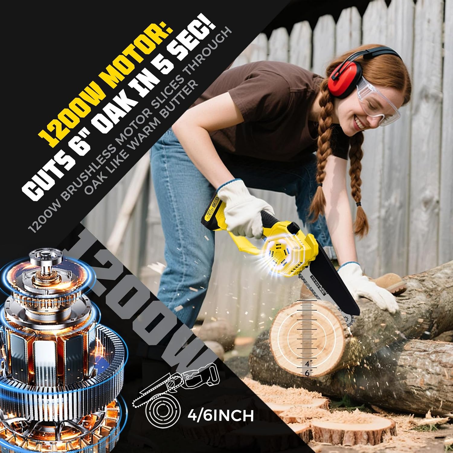 2-in-1 Electric Pole Saws for Tree Trimming, 6 Inch Mini Chainsaw | Brushless 1200W Cordless Pole Saw,16-Foot Max