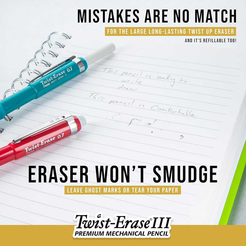 Twist-Erase III Mechanical Pencil, (0.7mm), Medium Line, Assorted Fashion Color Barrels, Pack of 4 (QE517FBP4M)