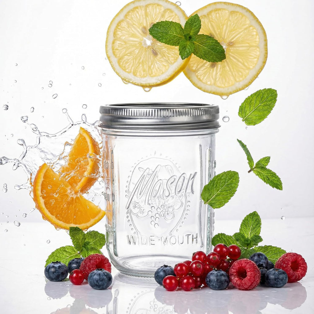 6-Pack Mason Jars 16 oz with Lids – Wide Mouth Glass mason jars, Airtight Leak-Proof canning jars 16 oz for Food