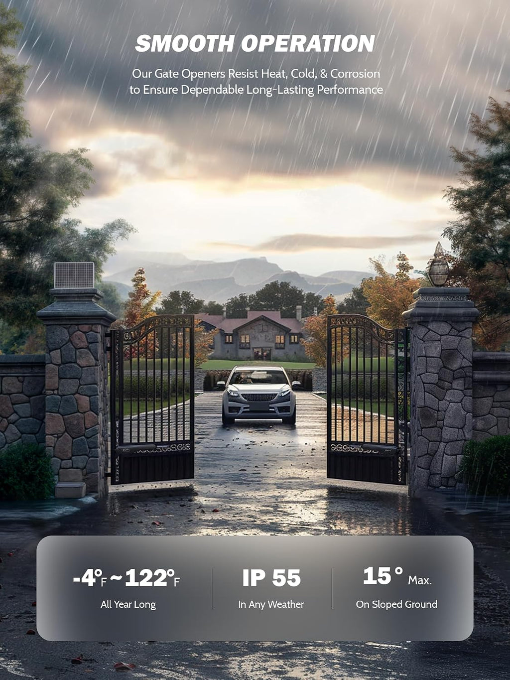 Automatic Gate Opener, Dual Swing Smart App-Controlled Electric Opener for Gates up to 2×900 lb and 20 ft, Driveway
