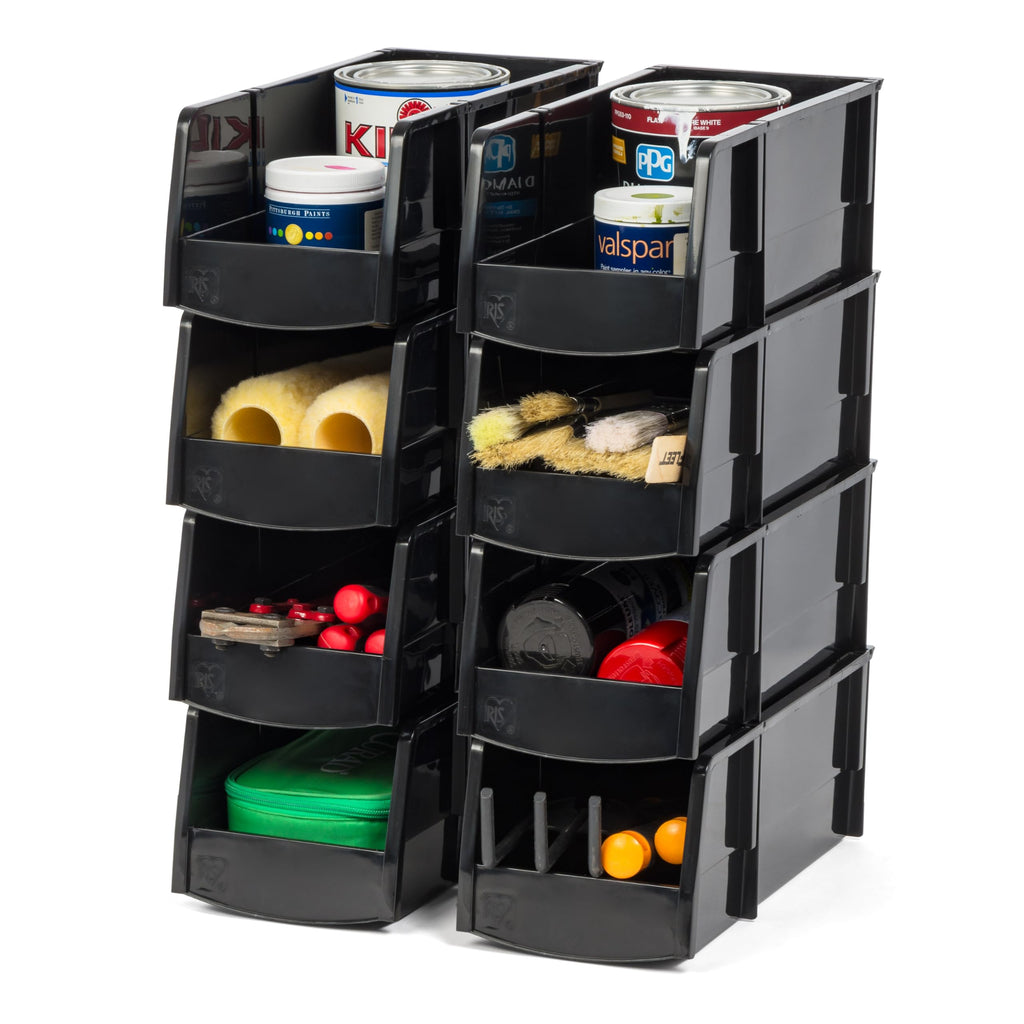 8-Pack, Large Stackable Storage Bins, Black