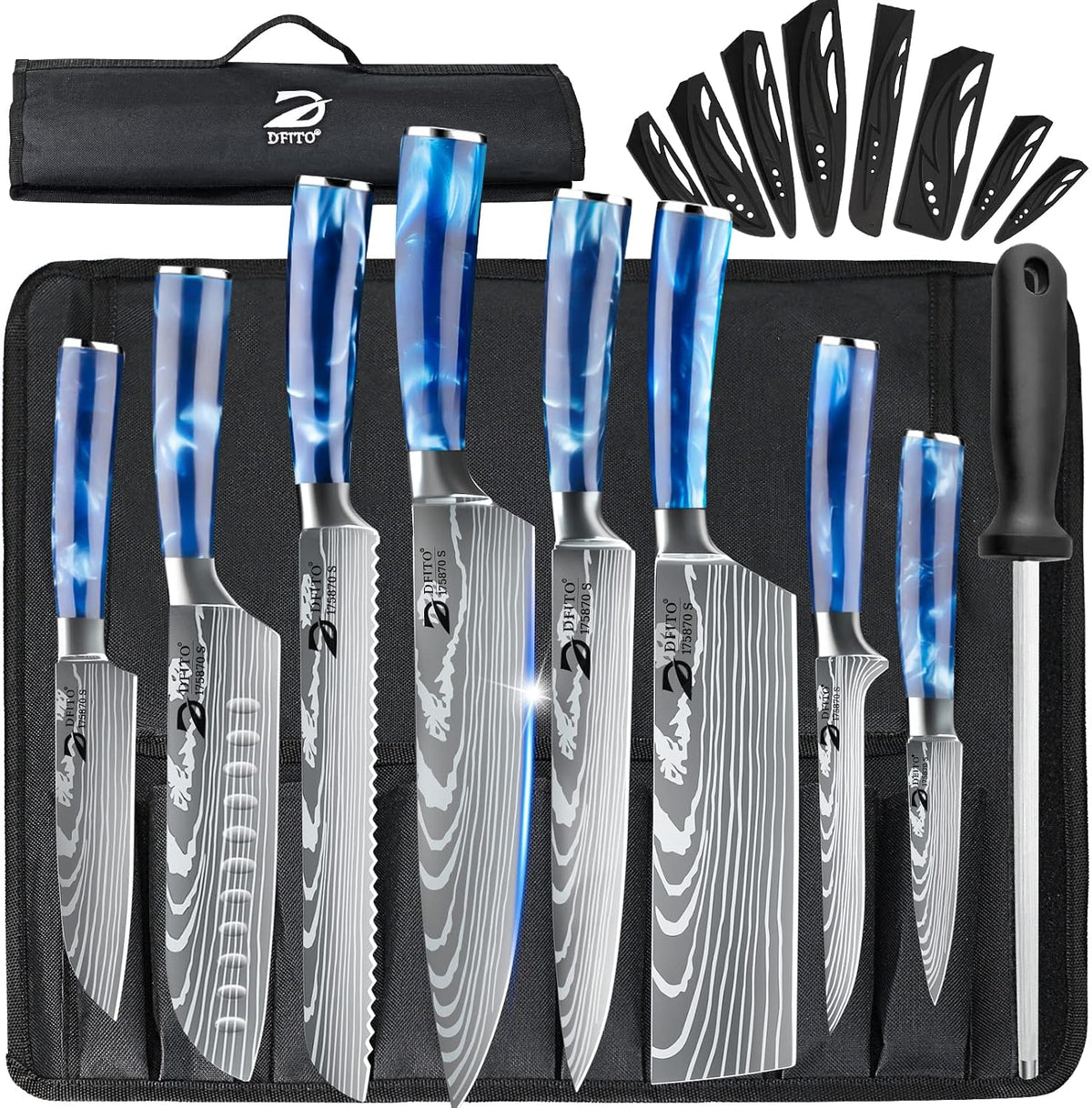 Chef Knife Sets with Roll Bag, 9 Pieces Professional Knife Set
