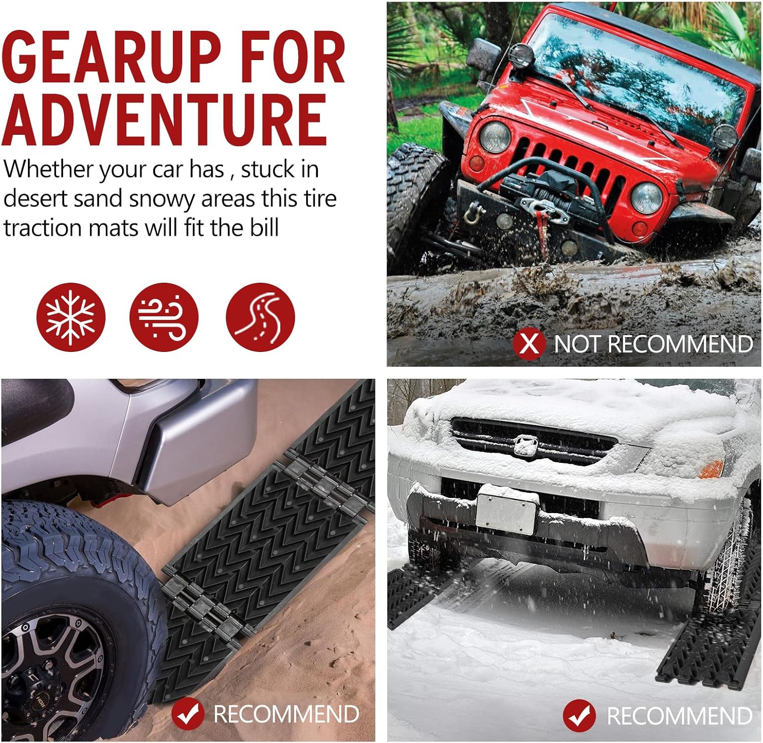 Tire Traction Mats Foldable, Portable Recovery Track Boards for Off Road 4X4 Snow, Ice, Emergency Tire Devices for
