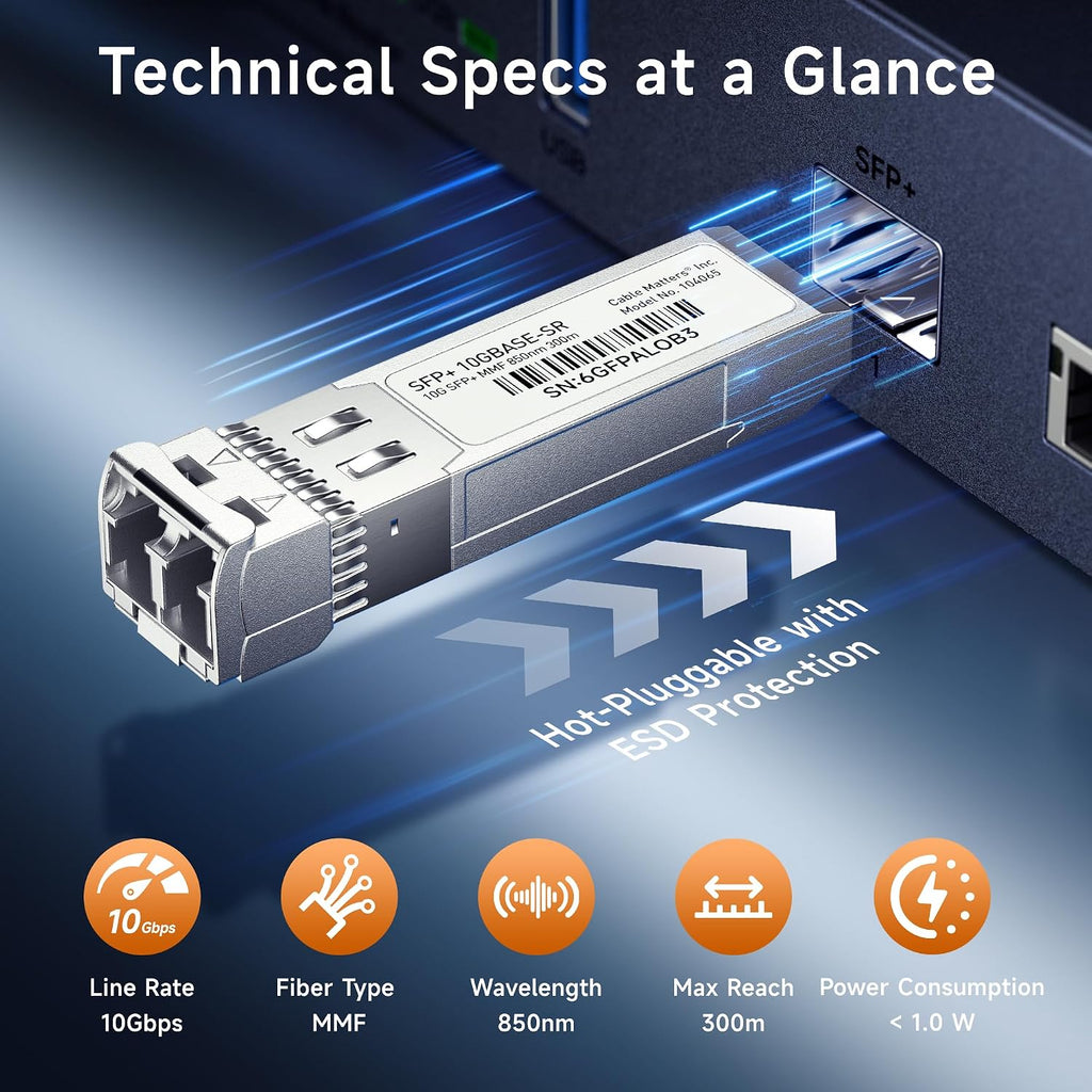 Cable Matters 2-Pack 10GBASE-SR SFP+ LC Fiber Transceiver, up to 300m