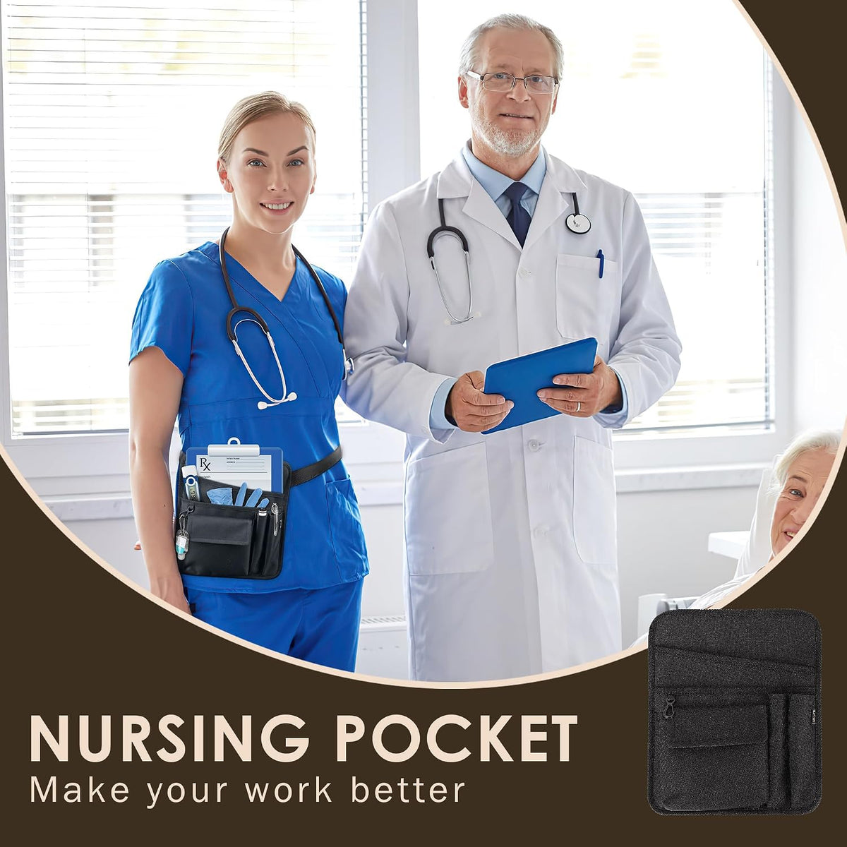 Server Apron, Serving Apron with Pockets for Waitress, Waiter Waist Tool Pouch Bag with 59'' Adjustable Belt