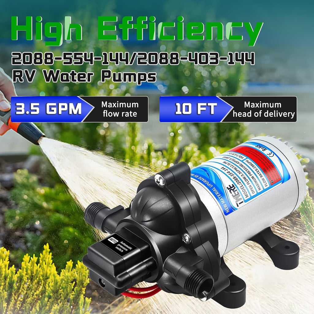 12V Fresh Water Pump,2088-403-144/2088-554-144 Diaphragm RV Pump,45 PSI 3.5 Gallons Per Minute RV Water Pump with 1/2MNPT Connection for Agricultural Spraying RV Marine Yacht
