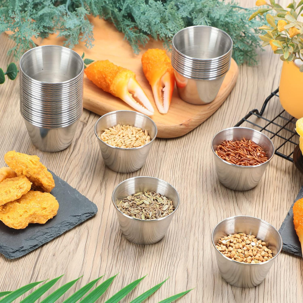100 Pcs Metal Ramekins Stainless Steel Sauce Cups Bulk,2.2 Oz
