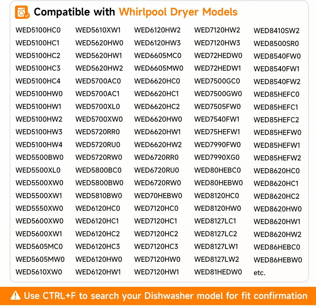 Dryer Repair Kit Compatible with Whirlpool WED5100HC2 WED5100HC3 WED5100HW0 WED5100HC1 WED5100HC0 WED5600XW1 WED5500BW0 WED5550XW0