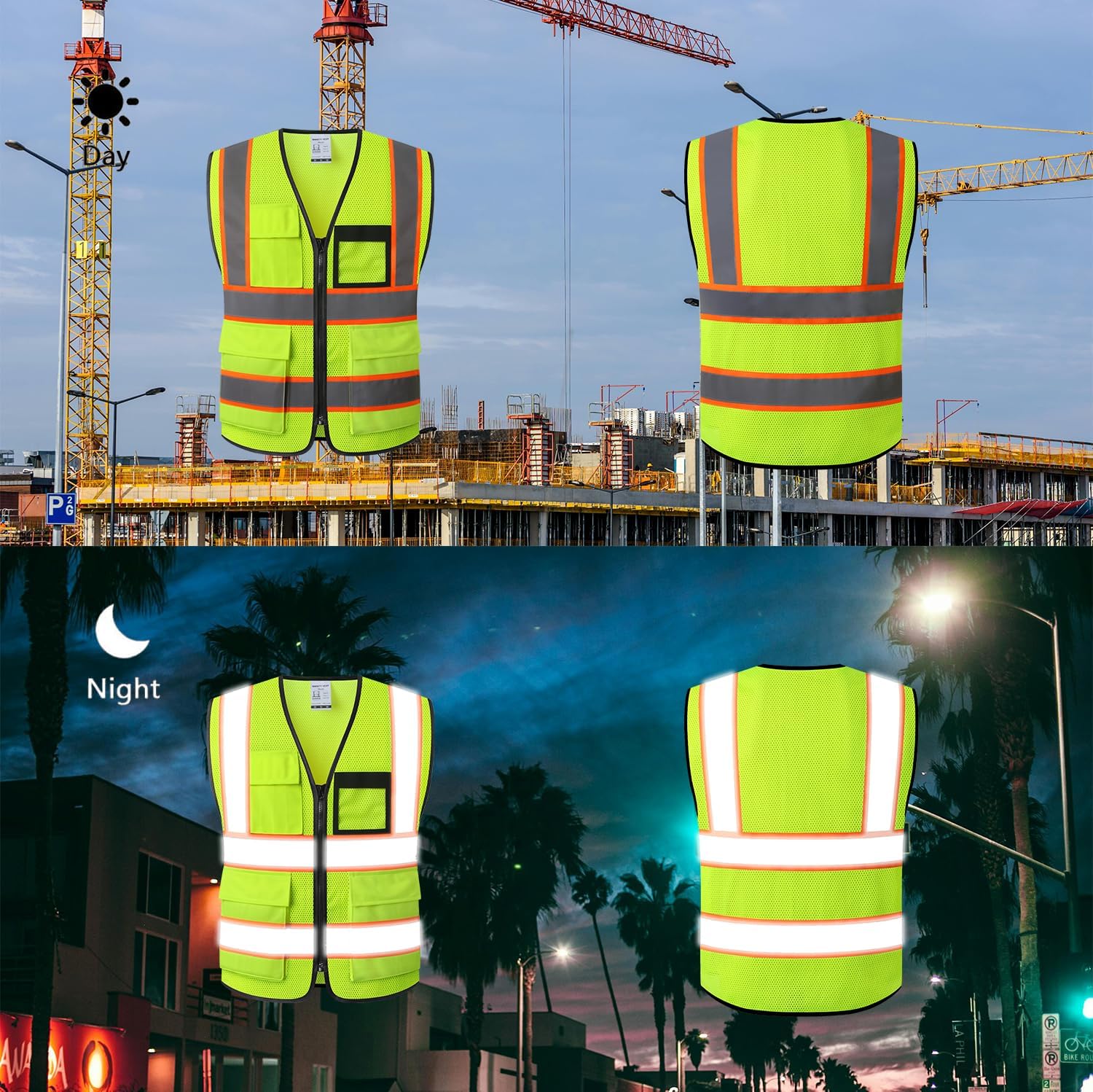 Reflective Safety Vest for Men Women Hi Vis Vest with 8 Pockets High Visibility Mesh Reflective Vest Meets ANSI/ISEA
