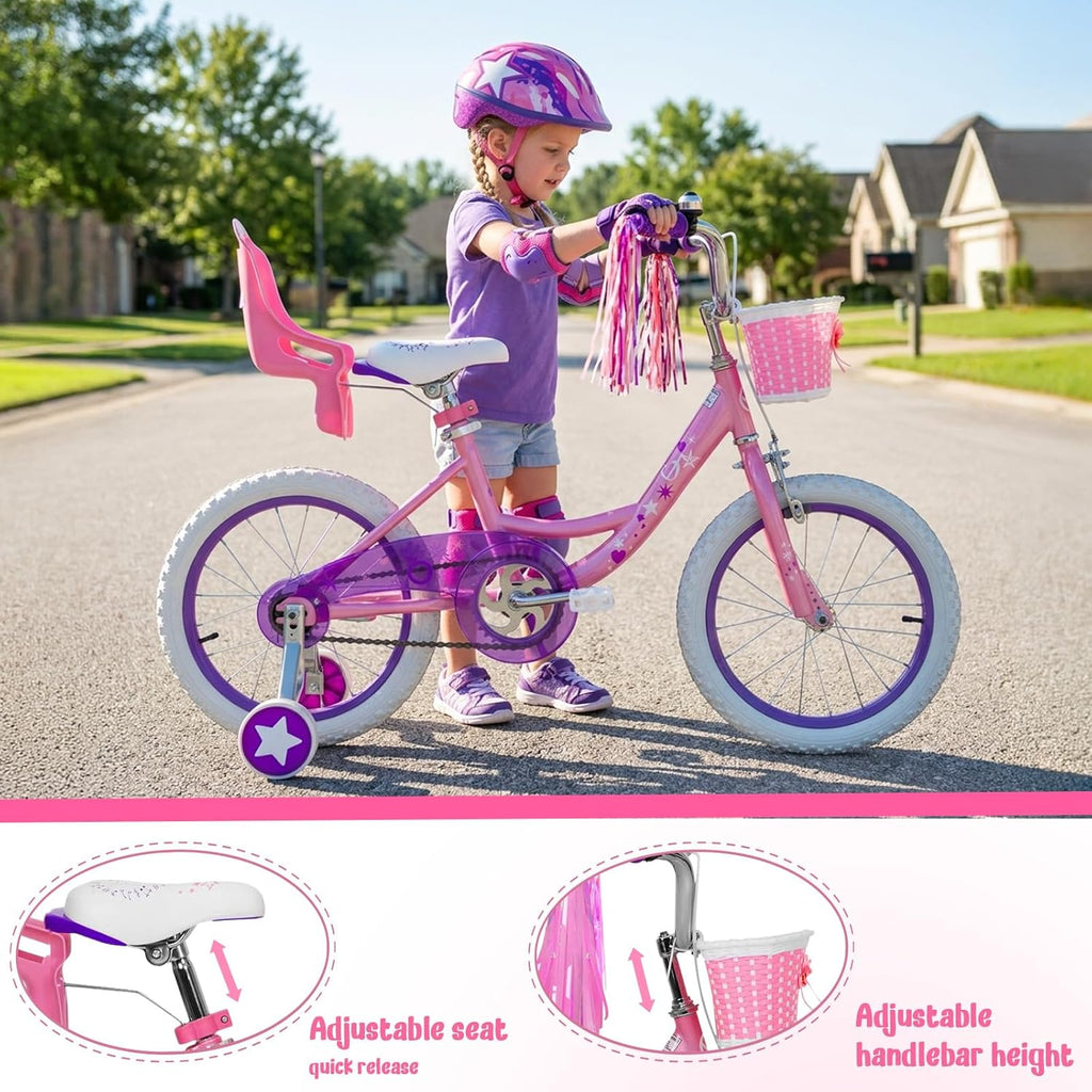 14 16 Inch Kids Bike Girls Toddle Bicycle Ages 3-7 Training Wheels | High Carbon Steel Frame, Training Wheels