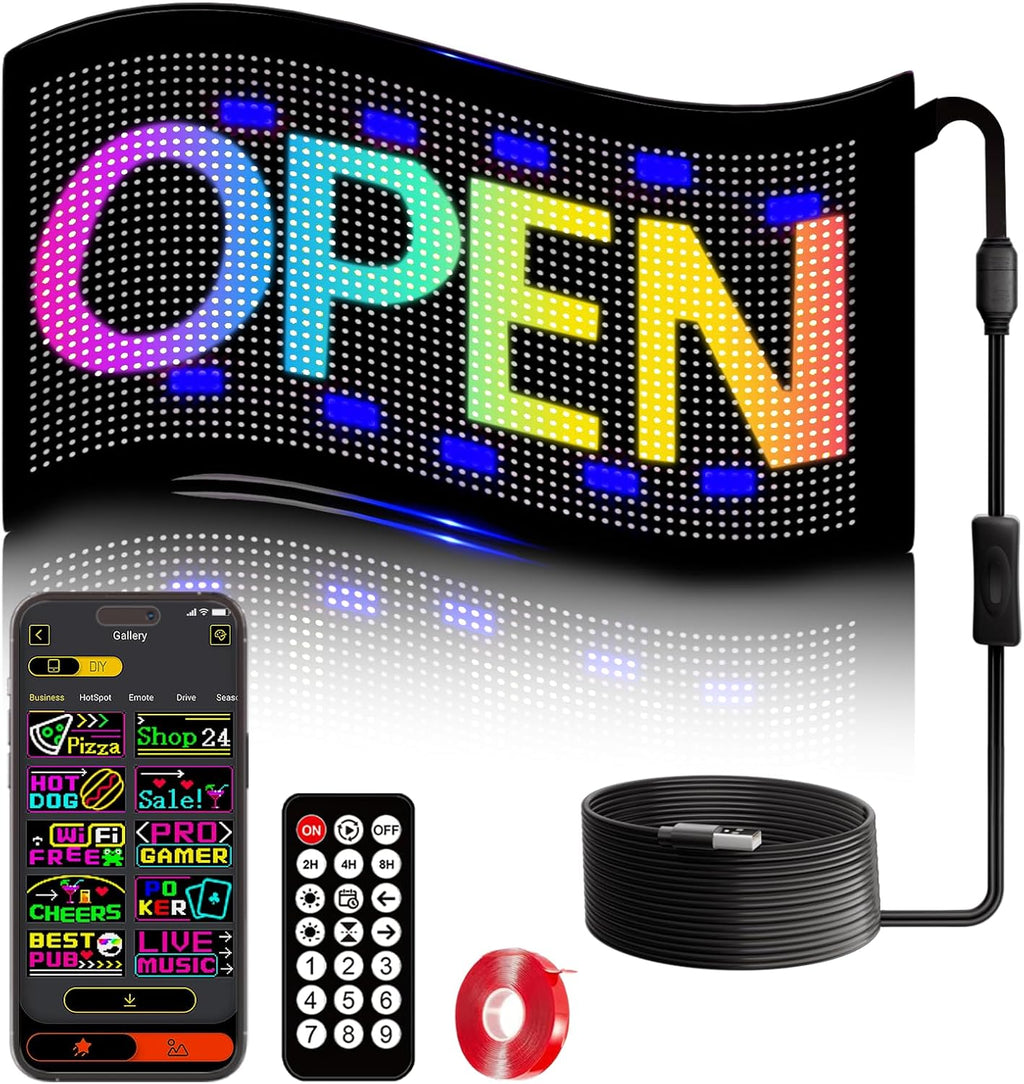 LED Open Signs for Business, 13''X7.87'' Programmable Led Open Light with Multi Scene Modes, App Control Ultra Bright