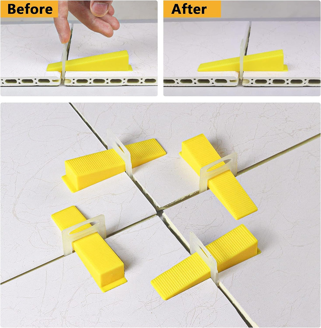 1/8 Inch Tile Leveling System with Tile Plier - 300Pcs Tile Spacers Clips, 100-piece Reusable Wedges - Tile