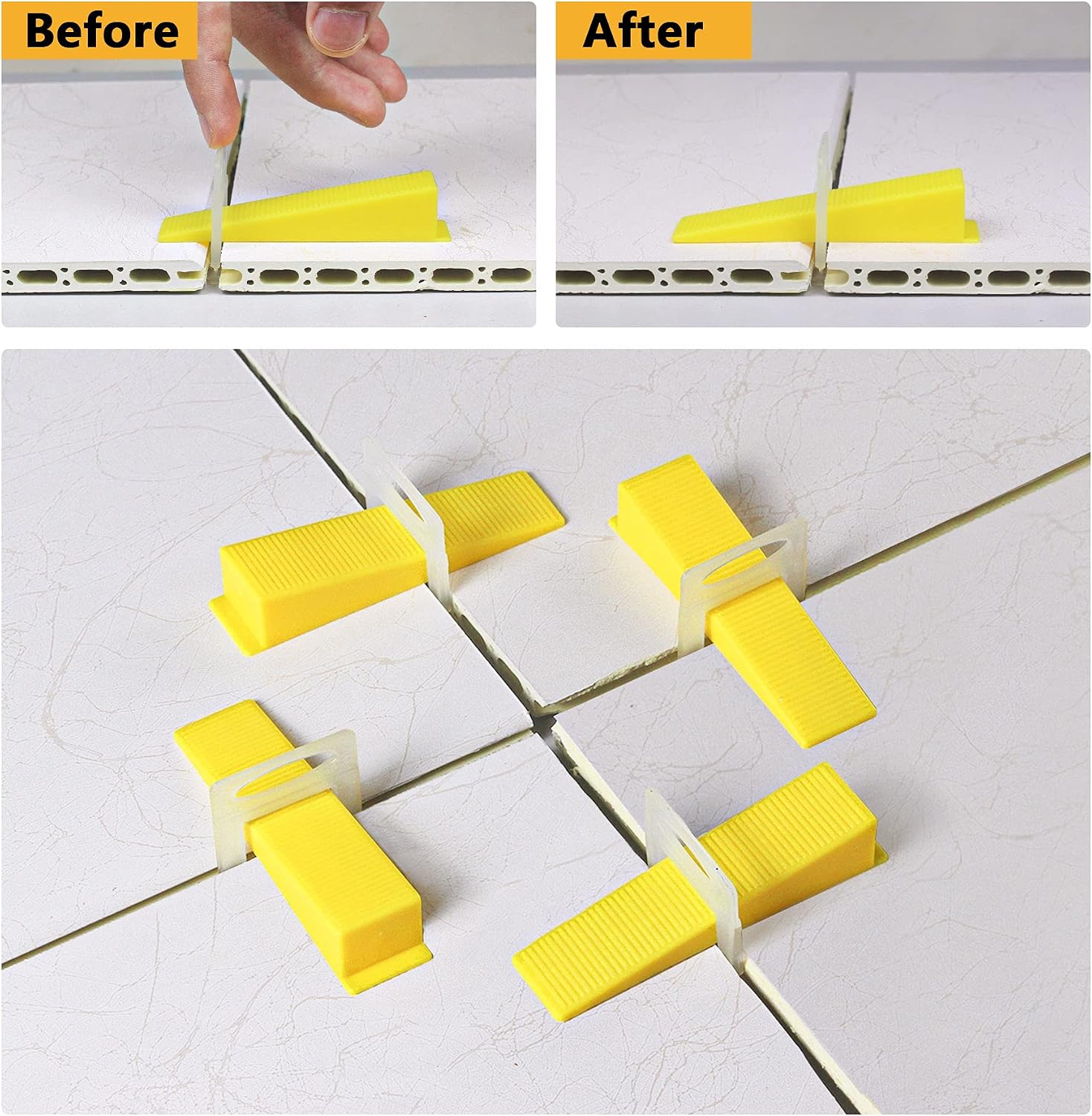 1/8 Inch Tile Leveling System with Tile Plier - 300Pcs Tile Spacers Clips, 100-piece Reusable Wedges - Tile