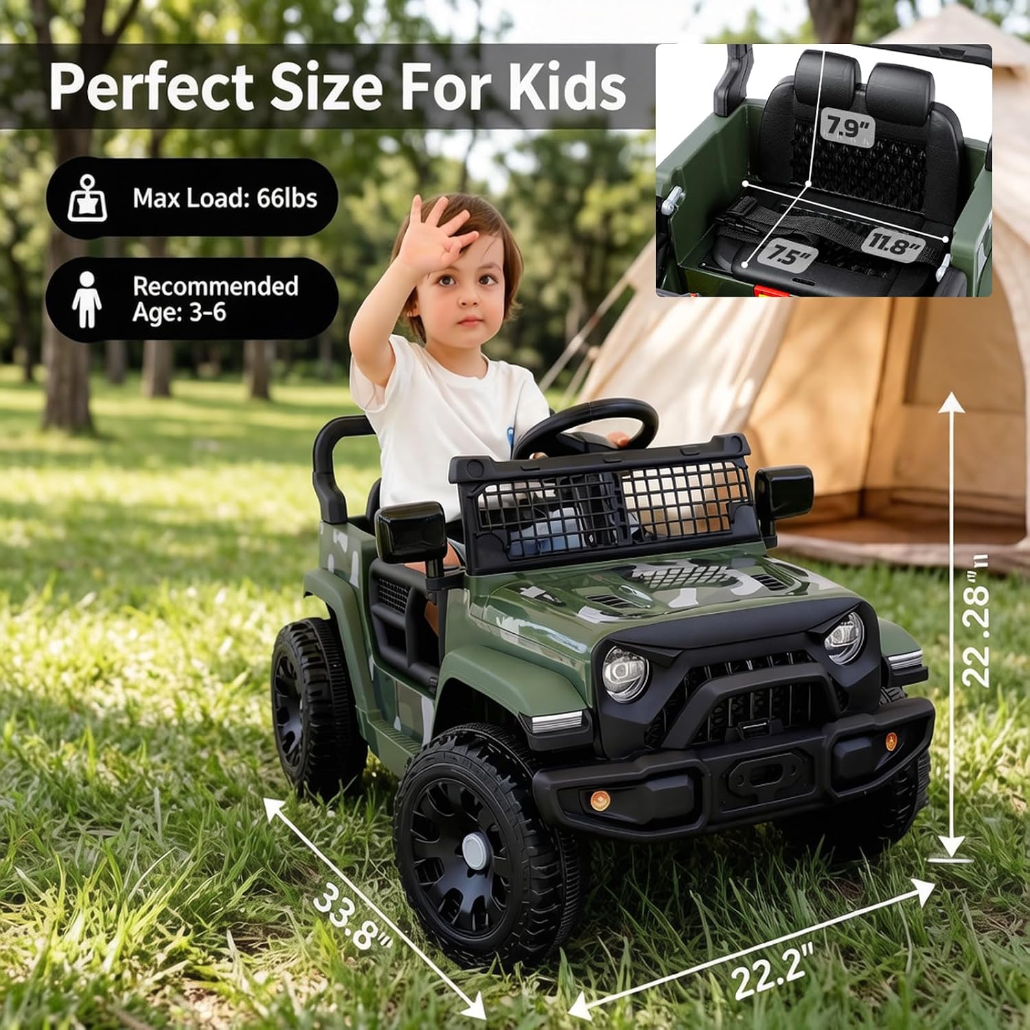 Ride On Car, Bluetooth Ride on Toys for Toddlers, 12V Kids Battery Powered Vehicles w/Remote, 3.5 mph Motorized