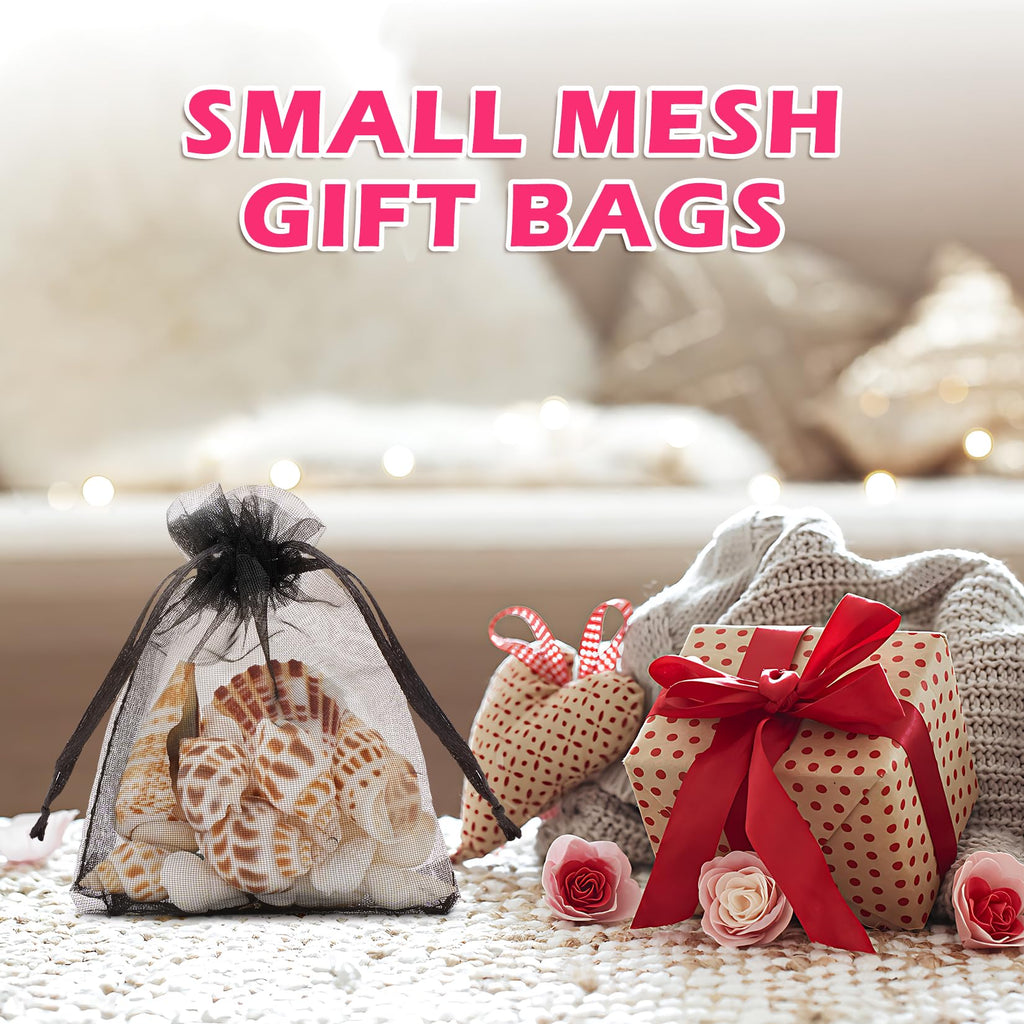 50 Pcs Black Organza Bags 3×4'', Small Mesh Gift Bag with Drawstring