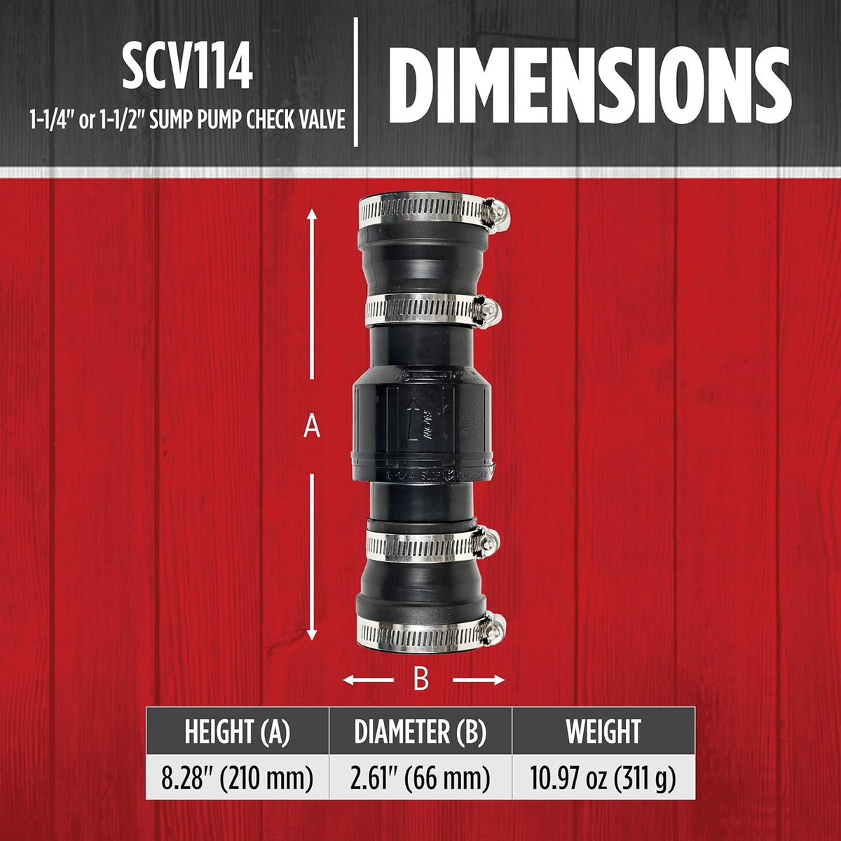 SCV114, 1-14" and 1-1/2" ABS Sump Pump Check Valve
