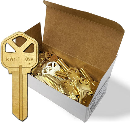Kwikset Key Blanks in Premium Brass Quality | Kw1 Uncut Blank Keys for Home and Professional Use | Pack of 50 Keys