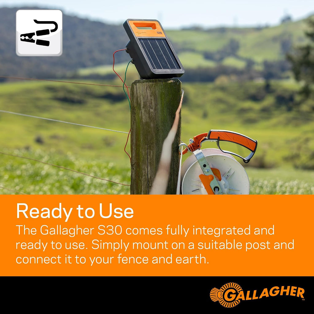 S30 Solar Electric Fence Charger | Solar Fence Energizer for Cattle, Horses, Goats, Small Pastures, Predator Control