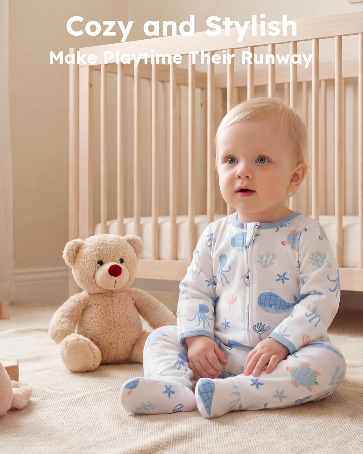 Baby Sleepers 100% Cotton Footie Pajamas, Newborn 0-3 3-6 6-9 Months with 2-Way Zipper, 2pcs PJs Baby Boy Clothes