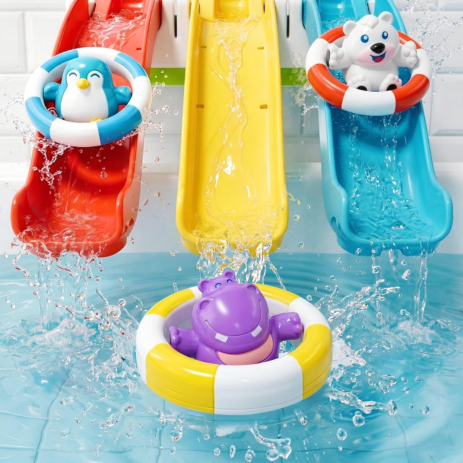 Baby Infant Slide Bath Toys, Bathtub Float Animal Toddler 1-3 | Fun Bathtime Shower Toy, Kid Bathing Tub Pool Water