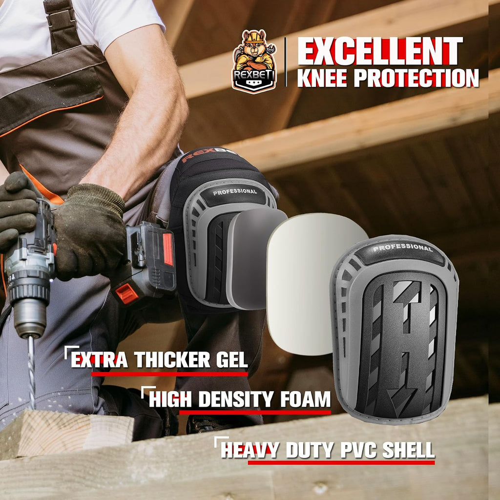 Knee Pads for Men, Anti-slip Construction Gel Knee Pads for Work | Heavy Duty Cap, Comfort Thick Gel Foam Pad, Stay