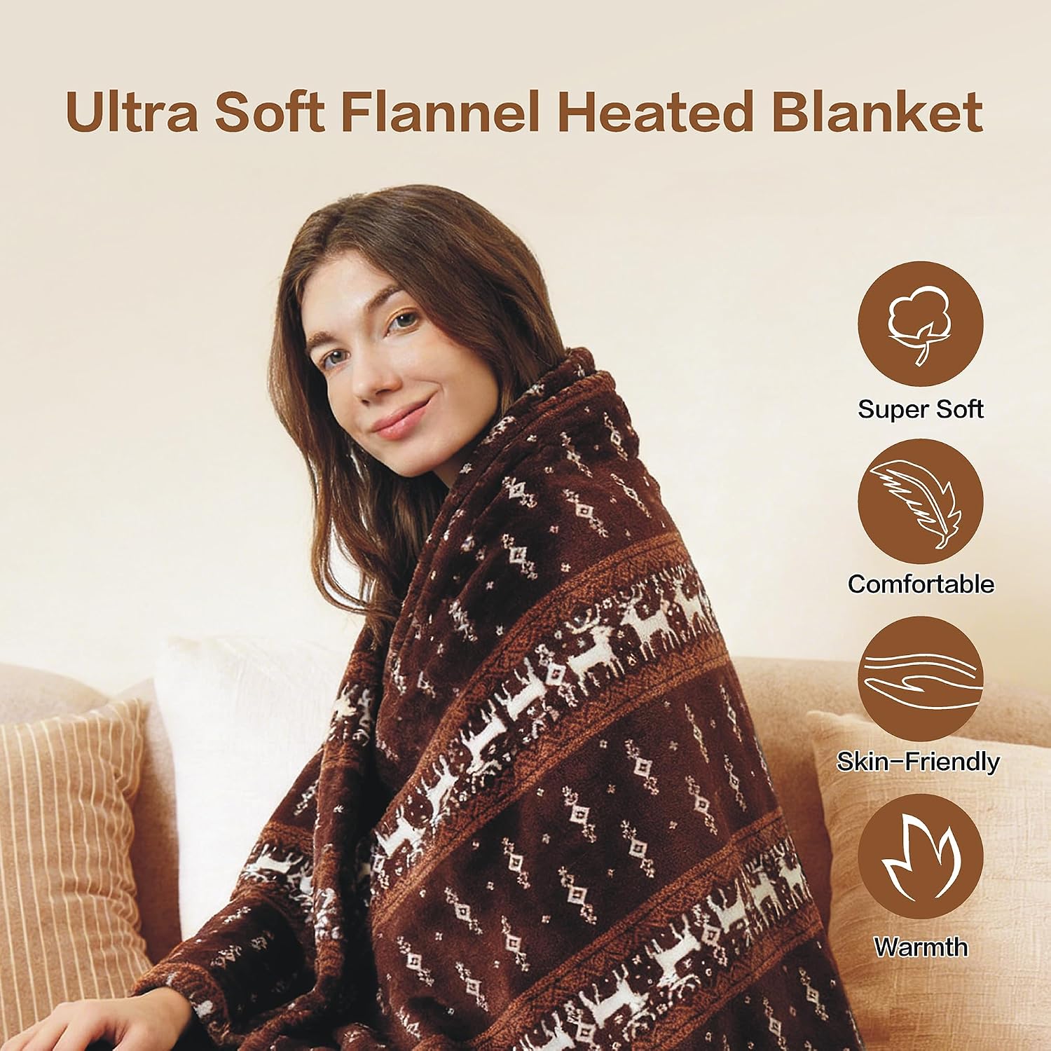 Electric Heated Blanket, Super Cozy 2-Layer Flannel Heated Throw | ETL & FCC Certified, 3 Heating Levels, 4H Auto