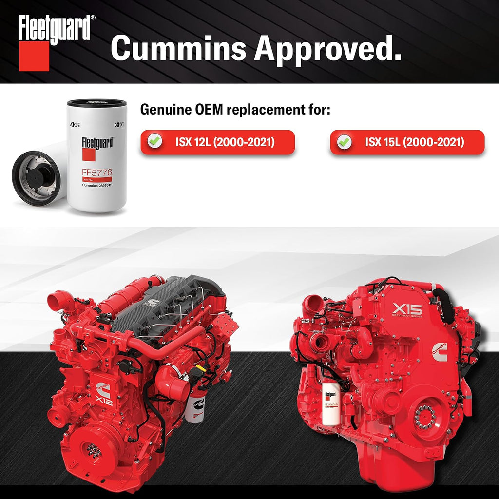 Fleetguard FF5776 Fuel Filter for Cummins ISX 15 engine - Genuine OEM Replacement secondary filter for 2010-2019 Cummins ISX - 1 pack