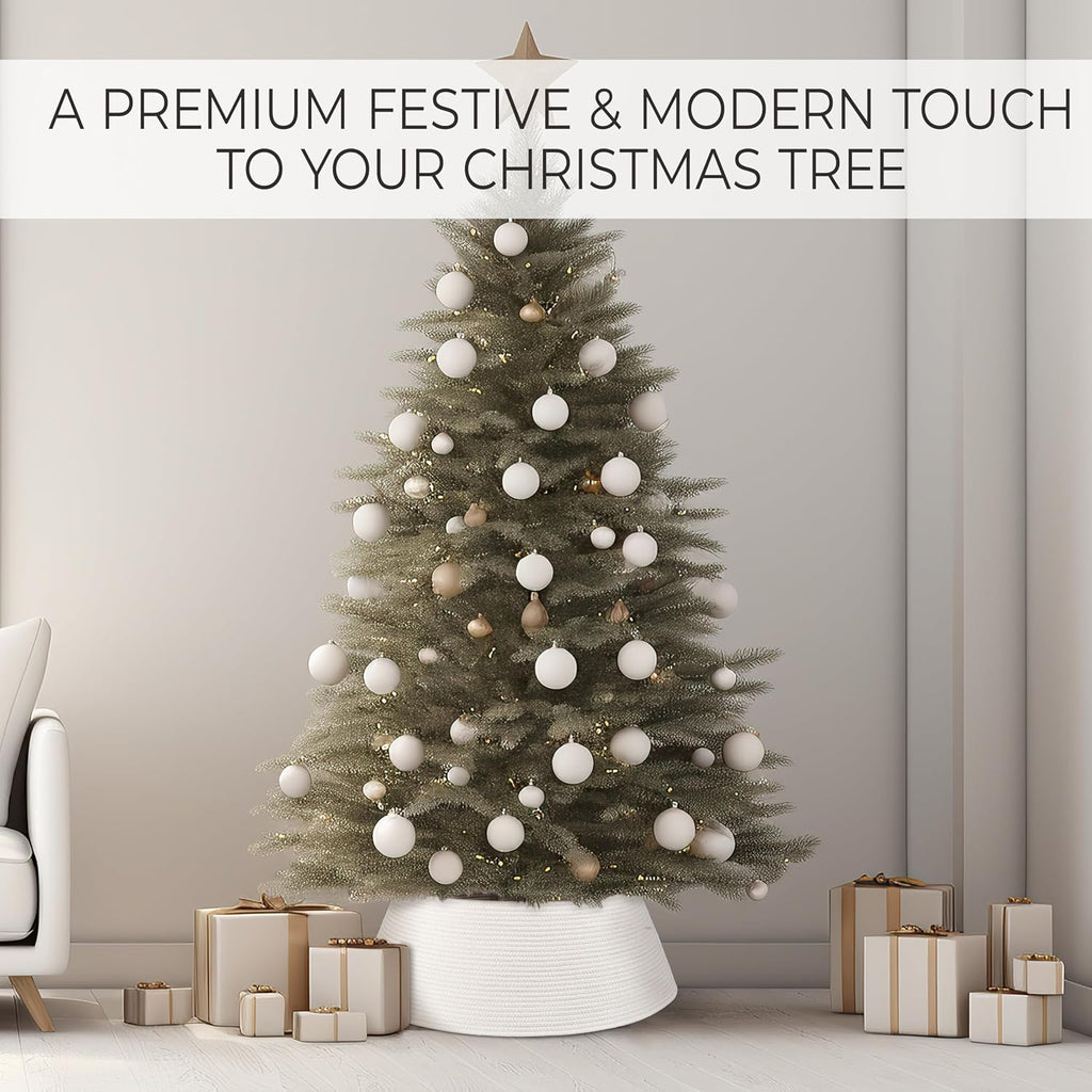 Beautiful Christmas Tree Collar - Modern 28" Cotton Rope Tree Ring - Easy to Set Up Christmas Skirt Enhances Your