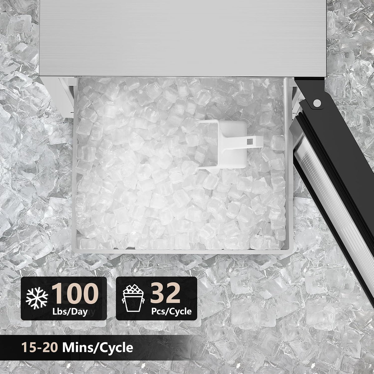15" Commercial Under Counter Ice Maker, 100Lbs/Day Outdoor Ice Maker with 30 Lbs Storage, Stainless Steel Gravity