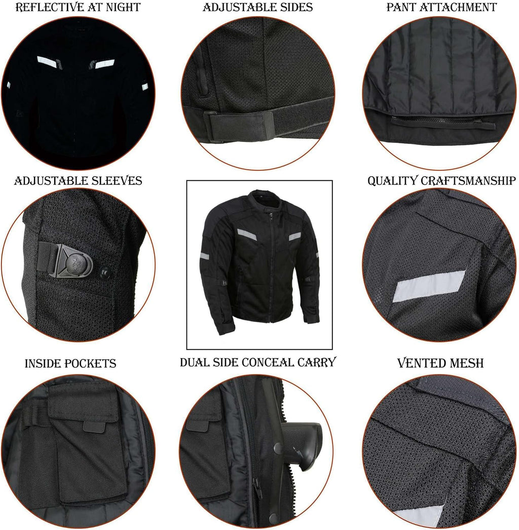 Men’s CE Armored All-Season Motorcycle Jacket - X-Large | All Seasons, Impact Protection ,Textile Racer Design, Vented