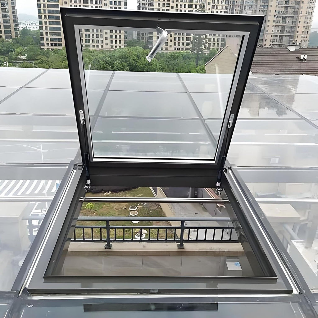 Skylight Roof Window, Sloped Flat Roof Lighting Well for Indoor Attic, Manual Venting Double-Layer Tempered Glass