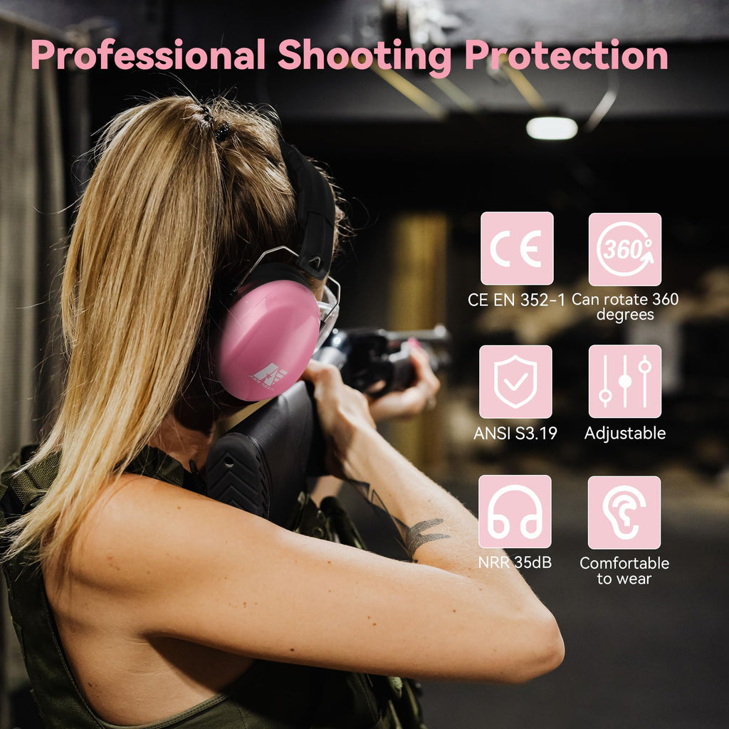 Shooting Ear Protection, Noise Reduction Ear Muffs, Pink