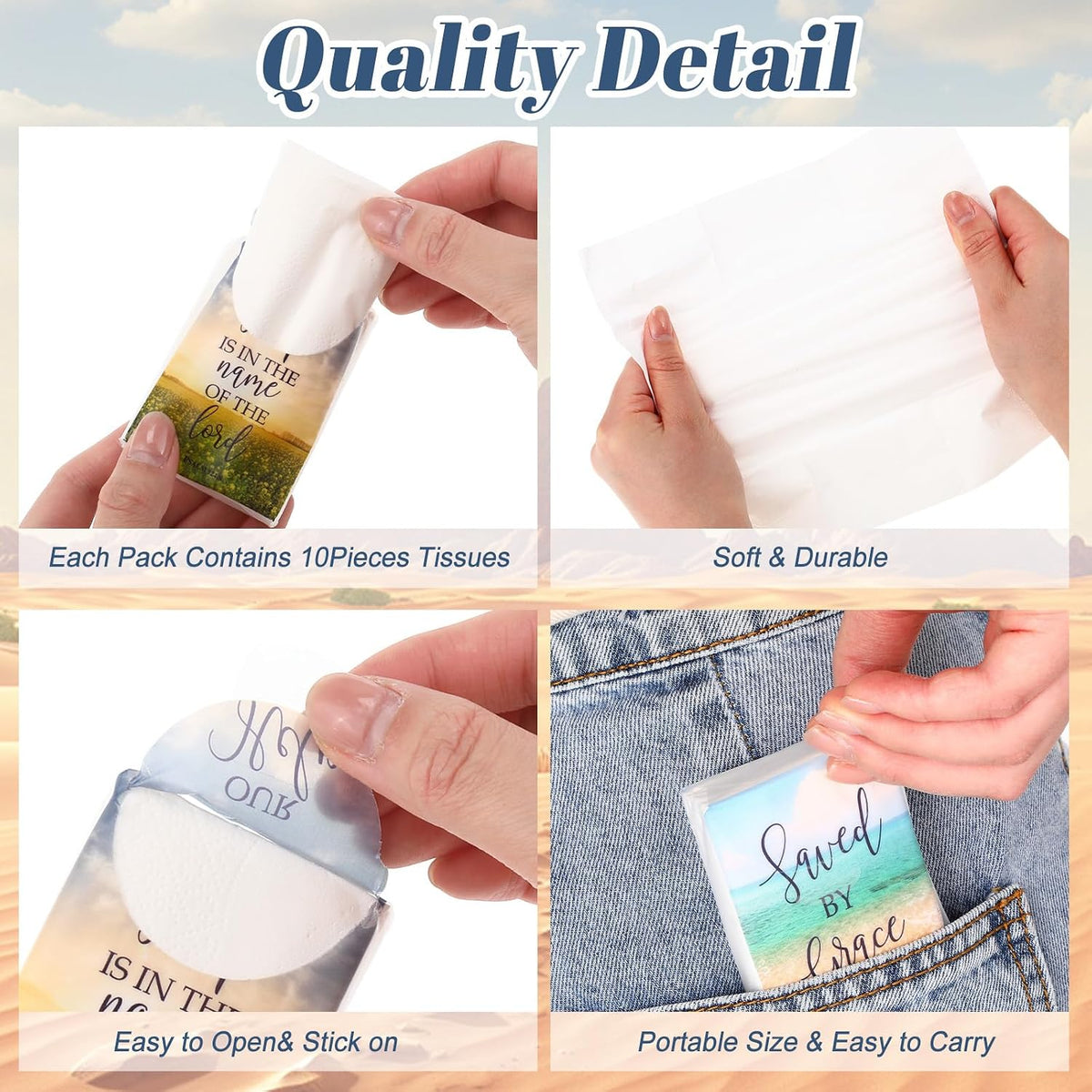 50 Pack Christian Pocket Tissues with Inspirational Words Individual