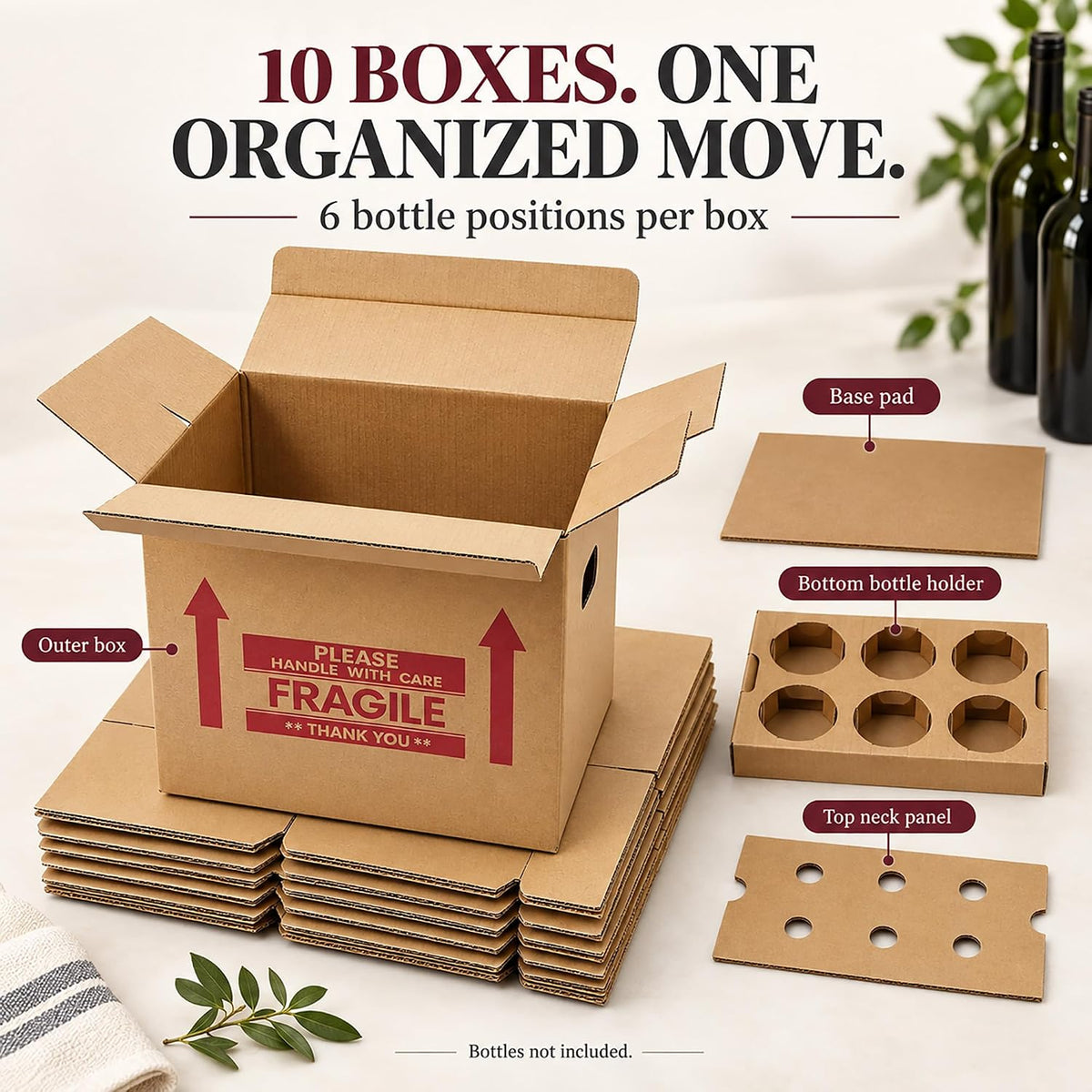 Xfzzrsdf Wine Boxes for Moving with Inserts, 10 Pack, 6 Bottles per Box