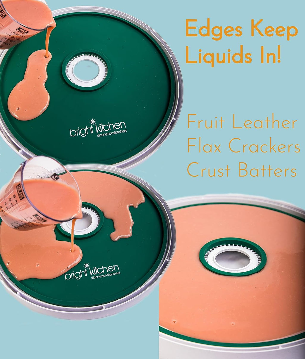2 Edge Fruit Leather Silicone Dehydrator Sheets for Nesco Round Dehydrators Lip Mold Hold Batter Liquid Fruit Roll Up