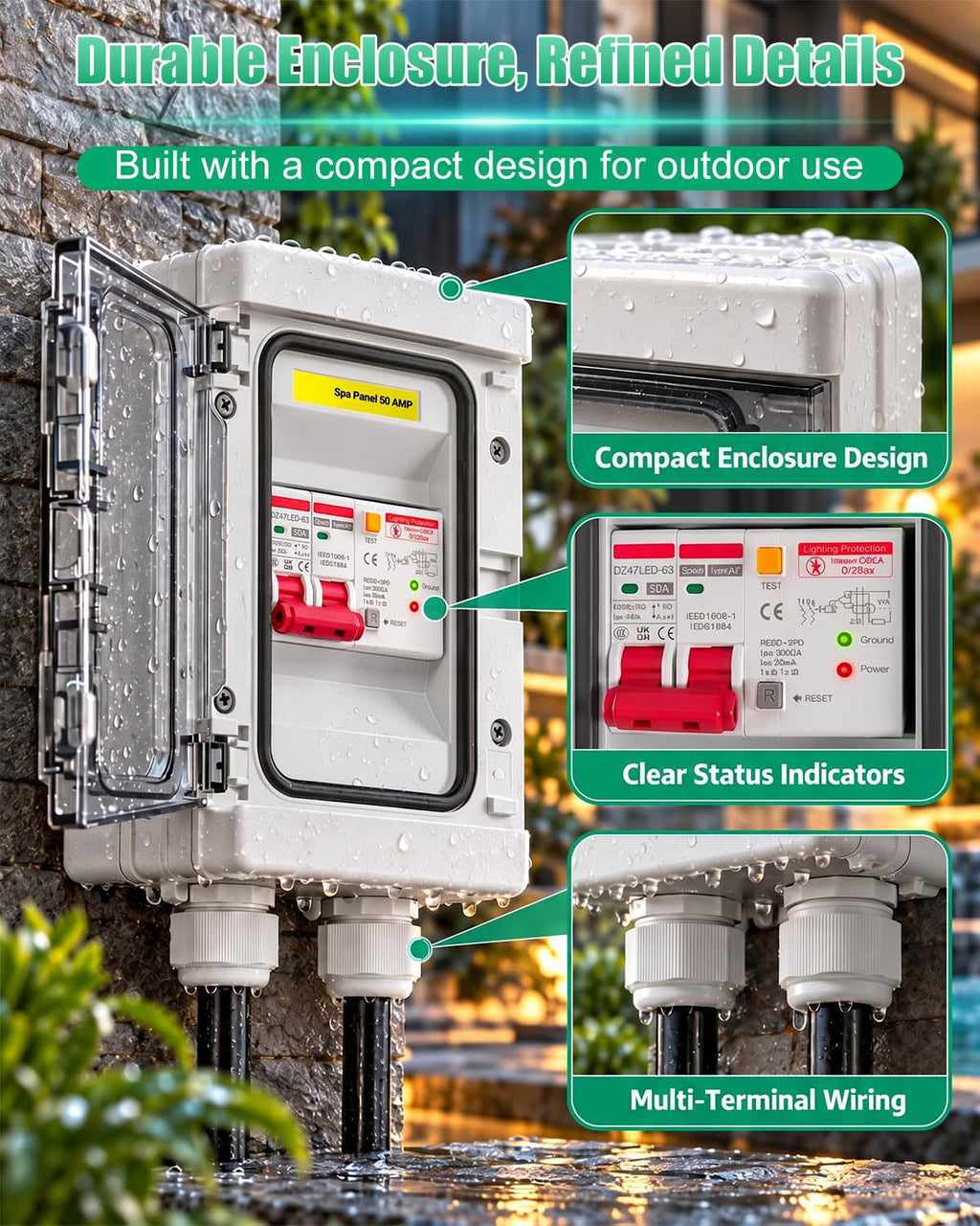 50Amp GFCI SPA Panel Disconnect Switch, 120V IP66 Circuit Breaker Box