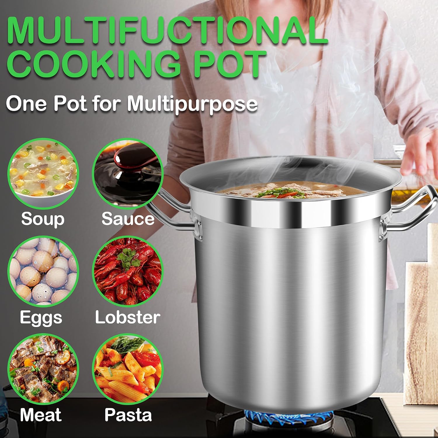 35 Quart Commercial Grade Large Stock Pot - Soup Pot with Lid - Non-Nickel Stainless Steel - Healthy Cookware