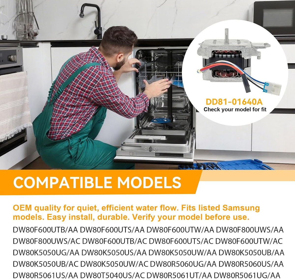 【𝟮𝟬𝟮𝟲 𝙐𝙥𝙜𝙧𝙖𝙙𝙚𝙙】 DD81-01640A(0B) / IC-77225SSDWB-1 for Samsung Dishwasher Circulation Pump Motor Parts - OEM Replacement, Fixes Poor Cleaning, No Wash Cycle & Weak Spray Pressure