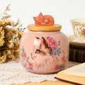 Ceramic Cat Urn for Ashes, Small Pet Urn with Crystal Cat Sculpture on Top, Pet Cremation Keepsake with Pink Cat