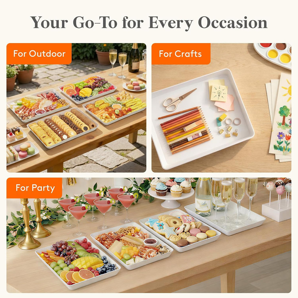 4-Pack 16" x 12" Extra Large Plastic Food Serving Trays for Party