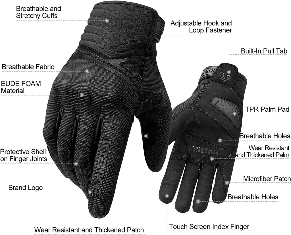 Motorcycle Gloves Breathable Mesh Touchscreen Hard Knuckles | Anti-Wear Polyester Microfiber,TPR Palm Grip,EUDE Foam