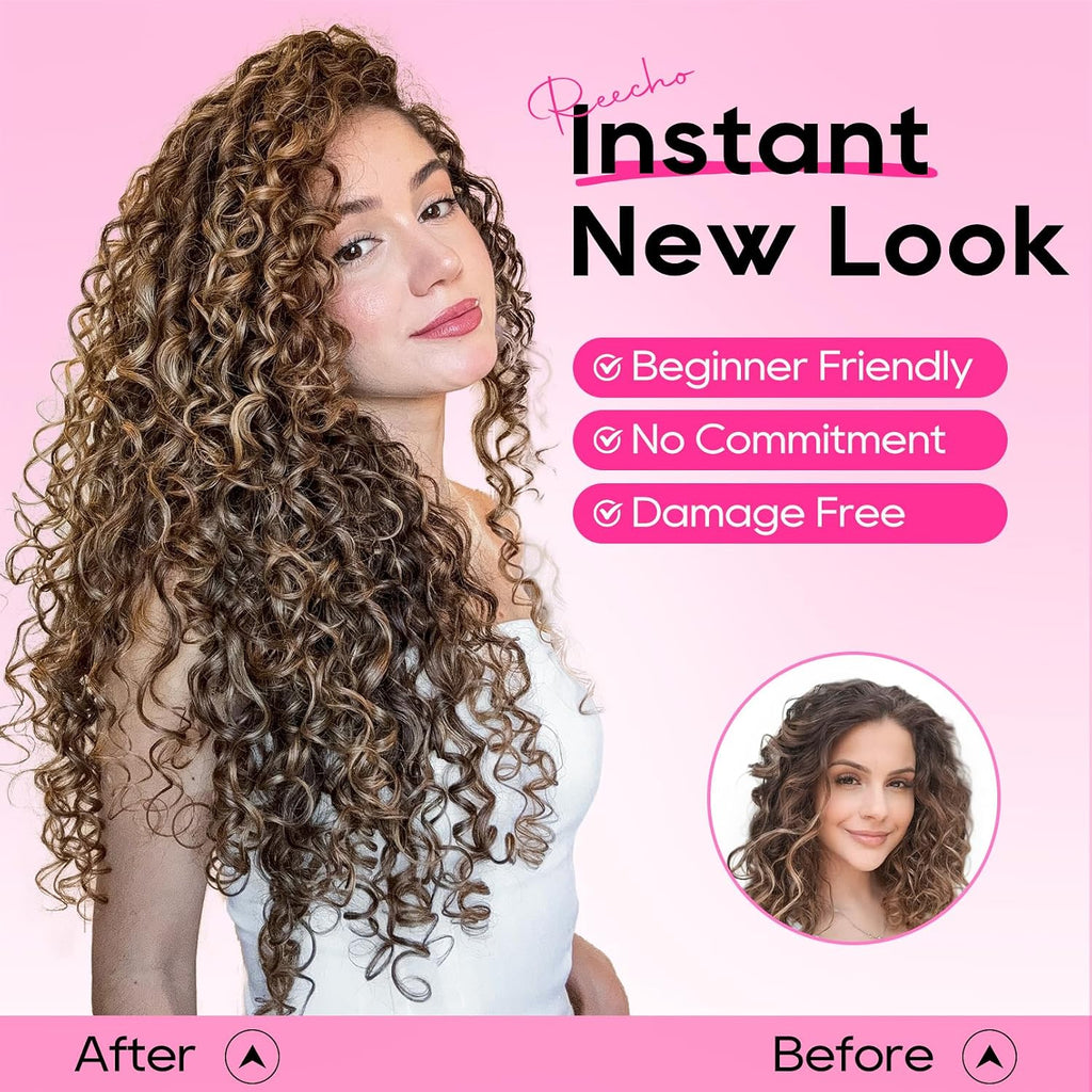 Curly Hair Extensions - 4PCS 18" GoGo Clip in Hair Extensions 100% Super Protein Hairpieces with Invisible Lace Weft