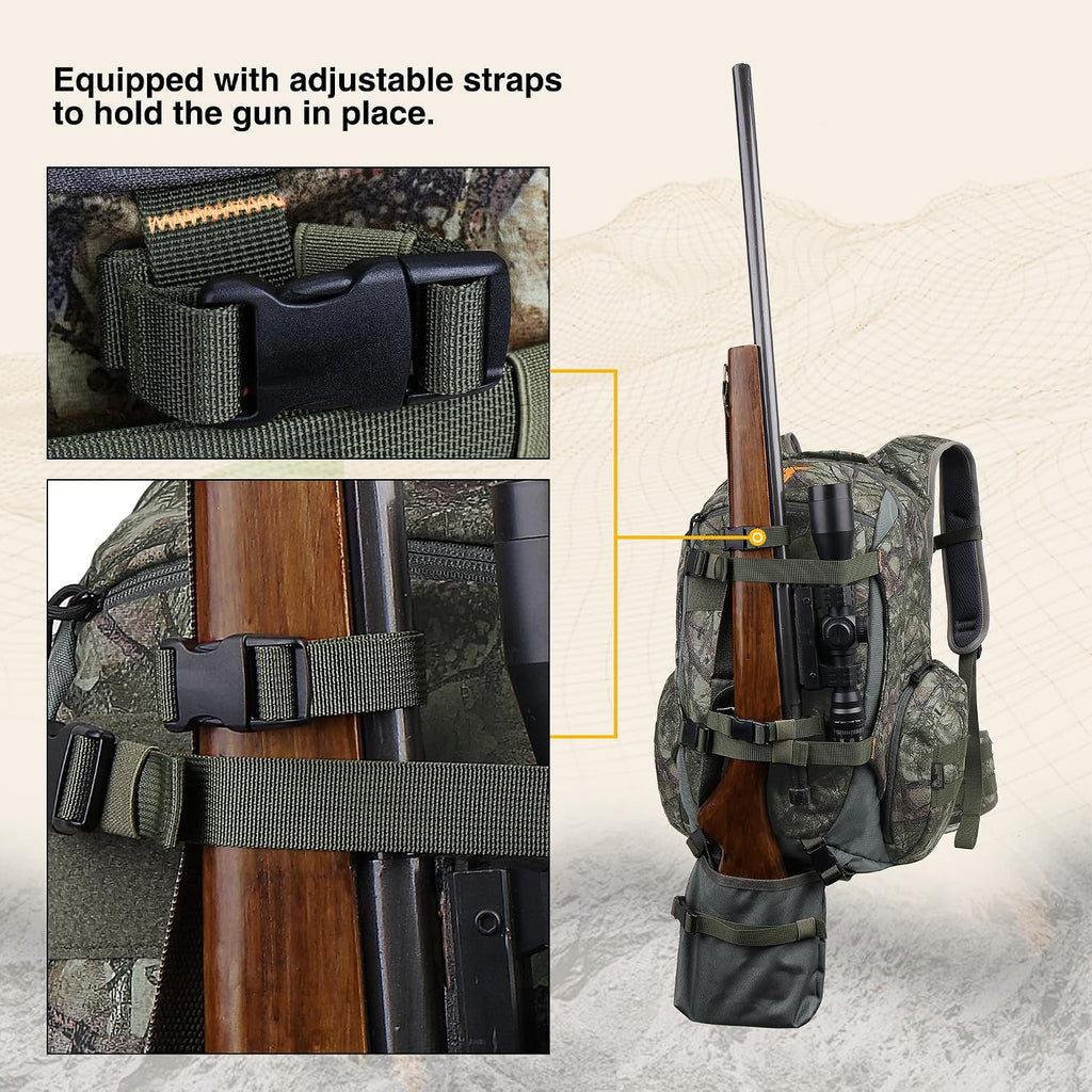 40L Camo Hunting Backpack for Bow Rifle Gun，Large Capacity Tactical Hunting Day Pack with Rain Cover for Hunting